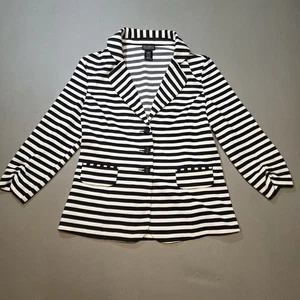 SOHO Apparel womens Knit Blazer Jacket size Large Black White Striped 3/4 Sleeve - Picture 1 of 10