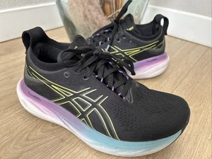 Zapatos para correr Asics Gel-Nimbus 25 para mujer negros/amarillos brillantes 1012B356 talla 6,5 M - Imagen 1 de 7