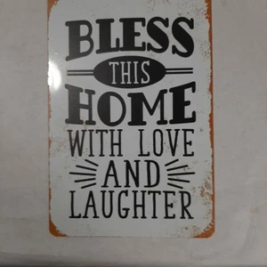 Metal Sign Bless This Home With Love and Laughter   Vintage Look - Picture 1 of 1