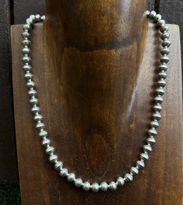 Sterling Silver 8mm Stamped Pearls Bead Necklace. 24 Inch - Picture 1 of 12