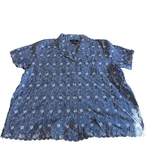 NWT Blue Gingham Floral Embroidered  Button Shirt Plus Sz 3X Cottagecore Prairie - Picture 1 of 8