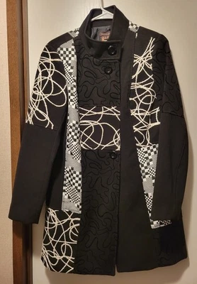 Multiples Women Small Jacket Black White Embroidered Button Up Overcoat New - Image 1 of 4