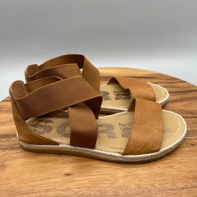 Sandalias Sorel Ella II Cuero Tostado Correa Elástica Alpargatas Informales Zapatos Cómodos Foto 1 de 4
