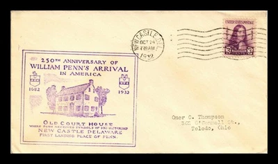 US COVER WILLIAM PENN 250TH ANNIVERSARY FDC SCOTT 724 NEW CASTLE DELAWARE - Image 1 of 2
