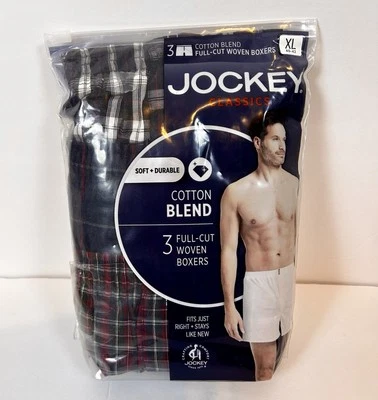 Jockey 3-Pk Classic Woven Full Cut Boxer XL/Black/Red/Grey Plaid - Image 1 of 4
