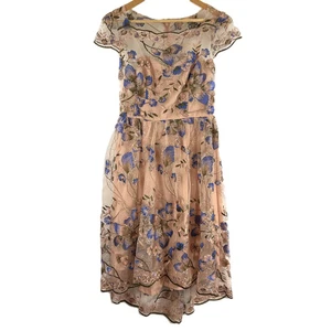Goddiva Nude Pink Embroidered Floral Mesh Scalloped Occasion Dress UK 10 NWT - Picture 1 of 10