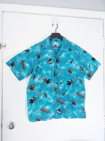 Authentic Collection San Jose Sharks Hockey Hawaiian Button Up Shirt Size Medium Cover