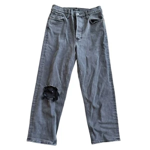 Express Dad Jeans Black Wash Denim Size 6 Straight High Rise Button Fly Ankle - Picture 1 of 7