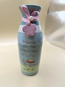 Encore~6” Decorative Ceramic Bud Vase/multicolor/Flower,￼Bee-pink ribbon - Picture 1 of 6
