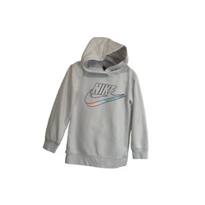 Nike White Graphic Logo Swoosh Hooded Pullover Sweatshirt Kids Youth Size 6 - Picture 1 of 10
