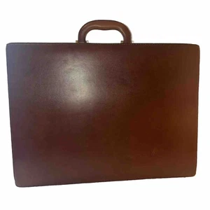 TUMI Brown LEATHER Attache Business BRIEFCASE Locking Hard Case 4” VTG Exucitive - Picture 1 of 22