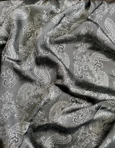 Silver Paisley Lining Fabric – Lightweight Satin Feel – 2 Yards - Picture 1 of 2