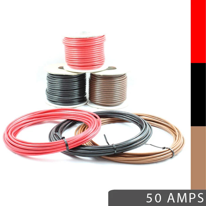 50 AMP 6mm² Single Core Stranded Copper Cable 12v 24v Thin Wall Wire RED BLACK - Image 1 of 1