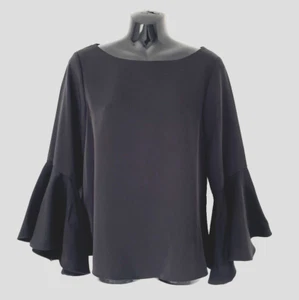 MINT VELVET SMART BLACK TOP WITH LONG BELL SLEEVES SIZE UK 8 - Picture 1 of 6