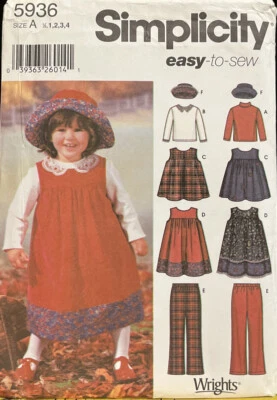 Simplicity easy to sew Size 1/2-4 5936 Toddles clothing sewing pattern - Image 1 of 2