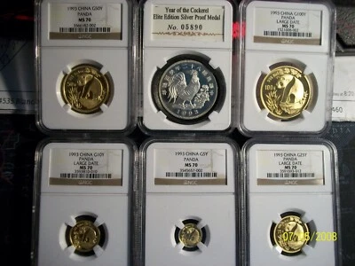 1993 CHINA GOLD PANDA 6 COINS NGC MS 70  COMPLETE prestige SET tradition pop 1 - Image 1 of 4