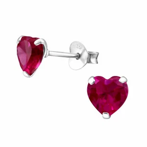 Ruby CZ 6mm ( July ) HEARTS 925 Sterling Silver Stud Earrings w Gift Box - Picture 1 of 2