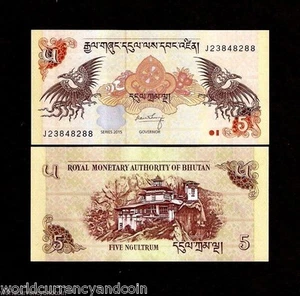 BHUTAN 5 NGULTRUM P-28 2015 X 100 Pcs Lot BUNDLE DZONG DRAGON UNC MONEY BANKNOTE - Picture 1 of 1