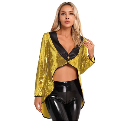 Womens Magician Sequin Tailcoat Jacket Halloween Costume Fancy Dress Performance - Image 1 of 4