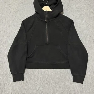 Felpa con cappuccio mezza zip Lululemon Scuba oversize donna M/L nera pile ritagliata - Foto 1 di 9