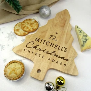 Personalised Family Christmas Tree Shaped Xmas Cheeseboard Wooden Cheese Plate - Picture 1 of 20