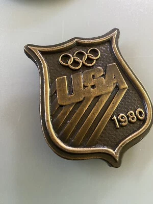 USA Olympic Sports 1980 Olympics And 1990 World Cup Brass Belt Buckle - Image 1 of 4
