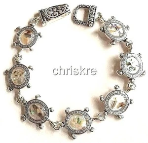 Silver Abalone Sea Turtle Charm Bracelet Nautical Beach Life Island 7.75" Plated - Picture 1 of 8