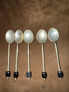 Set of 5 German 800 Silver Coffee Bean Demitasse Spoons - Picture 1 of 4