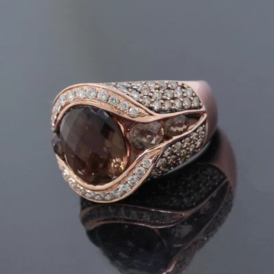 Anillo LeVian Cuarzo Ahumado Chocolate y Diamantes Blancos Oro Fresa 14K Talla 7 Foto 1 de 4