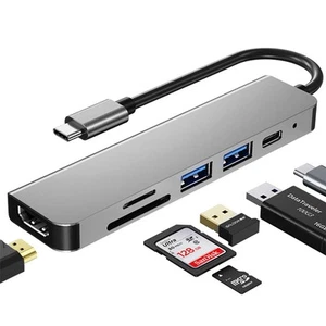 6 Port USB Type-C Hub 4K HDMI Video Adapter TF Card Reader PD Charging Station - Photo 1/10