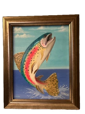 Evensen Signed Oil Painting – Rainbow Trout Fish Wall Art – 18.5x15 - Image 1 of 4