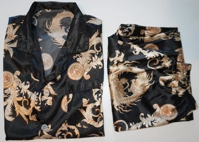 MEN'S BLACK/GOLD SATIN PAJAMA SET SHIRT SIZE S/M - Image 1 of 4