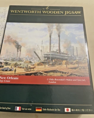 Rompecabezas de madera Wentworth de colección difícil de encontrar arte marítimo Roy Cross Nueva Orleans COMP BARCO DE VAPOR Foto 1 de 4
