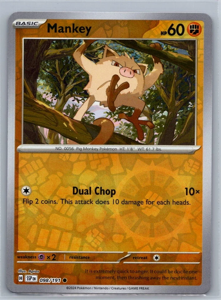 Mankey 098/191 Reverse Holo SV08: Surging Sparks NM Common - Image 1 of 1