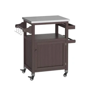 Outdoor Wood Grill Dining Cart For Storage, Indoor Dining Table With Stainless - Picture 1 of 11
