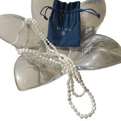 Collar de perlas de agua dulce del Nilo Azul 52 pulgadas extra largo anudado vintage Foto 1 de 4