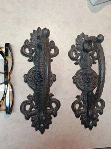 2 Cast Iron Antique Style Lion Head Door Pulls Handle 9.5"Long 1.5# each 8" Hang - Picture 1 of 8