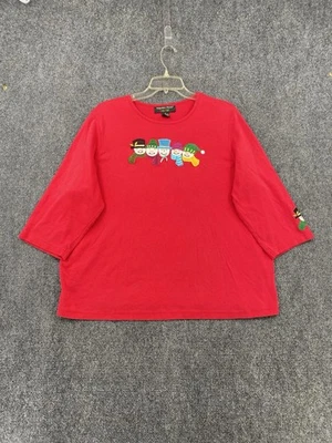 Suéter de Natal Hampshire Studios vermelho neve com bonecos de neve bordados feminino 1X - Imagem 1 de 4