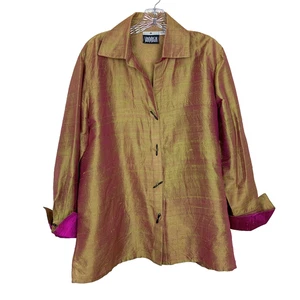 Yak Magik Damen M Button Up Shirt Bluse irisierend 100% Seide Boho Artsy Art - Bild 1 von 18