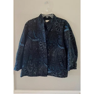 Chico's Damen blau schwarz Blumen Paisley Gobelin Knopfleiste Jacke Größe 2  - Bild 1 von 6