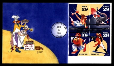 2753A 29c Stamps (Se-Tenant) (1993) CIRCUS ACTS FDC FROM THE GLAD CACHETS !!! - Image 1 of 2