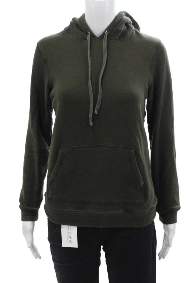 Moletom com capuz Theory feminino pulôver bolso frontal cordão verde pequeno - Imagem 1 de 4