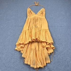 Free People Dress Women's Medium Orange Gauze 100 Degree Open Back Mini Tie Boho - Picture 1 of 9