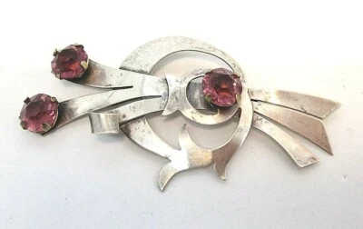 Broche artesanal de prata esterlina com vidro colorido ametista 21,5 gramas 4"" - Imagem 1 de 2