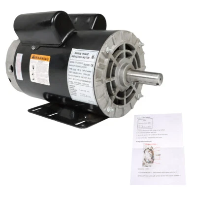 5HP Compressor Duty Electric Motor 1Phase 3450RPM 56HZ Frame 7/8" Shaft 230V New - Image 1 of 4