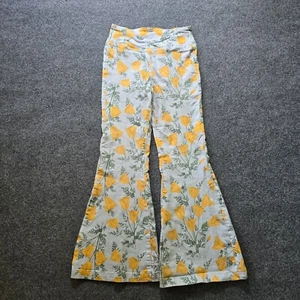 Free People Jeans Womens 28 Blue Yellow Floral Flare Bell Bottom Pull On Boho - Picture 1 of 11