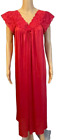 Vintage Fire Engine Red Silky Soft Nylon Shadowline Long Nightgown Lace Trim M