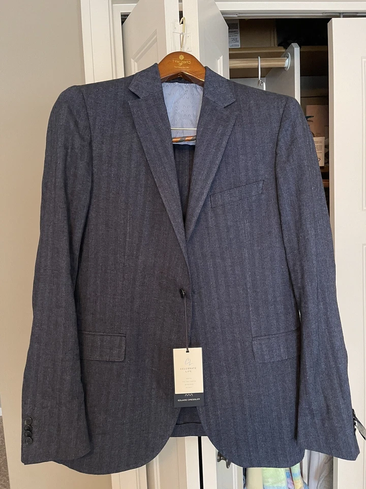 NUEVO Abrigo Deportivo Blazer Eduard Dressler Azul Espiga Lino Algodón 52L EU 42L EE. UU. Foto 1 de 2