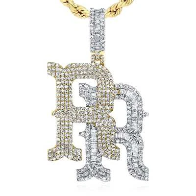 Colgante "RR" de oro blanco amarillo de 10 quilates con baguette redonda de diamantes naturales de 3 quilates 1,8" Foto 1 de 3