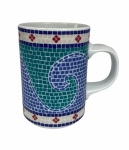 Dansk Mosaic Wave Dinnerware Replacement Mug Blue Aqua White Red Stoneware - Picture 1 of 9